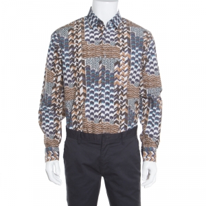 Salvatore Ferragamo Brown Abstract Chevron Printed Button Front Shirt L