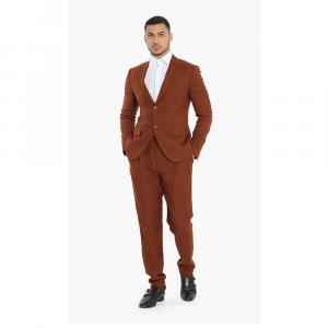 Salvatore Ferragamo Brown Micro Jacquard Navy Suit XL (IT 52)