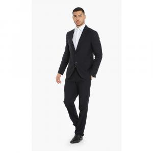 Salvatore Ferragamo Black Micro Jacquard Navy Suit L (IT 50)