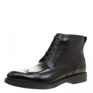 Salvatore Ferragamo Black Brogue Leather Gaiano Wing Tip Ankle Boots Size 45