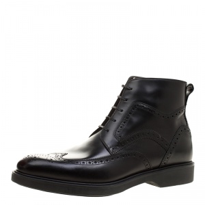 Salvatore Ferragamo Black Brogue Leather Gaiano Wing Tip Ankle Boots Size 43.5