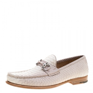 Pre Owned Salvatore Ferragamo Cream Python Leather Mason Gancio Bit Loafers Size 43.5