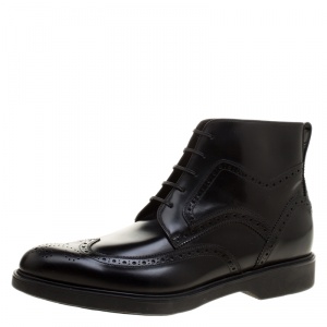 Salvatore Ferragamo Black Brogue Leather Gaiano Wing Tip Ankle Boots Size 45