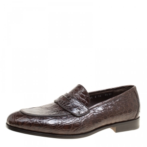 Pre Owned Salvatore Ferragamo Mocca Crocodile Leather Pablo Penny Loafers Size 42.5