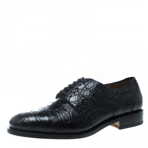 Pre Owned Salvatore Ferragamo Black Crocodile Leather Nordland Derby Size 45