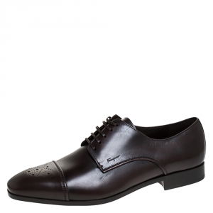 Pre Owned Salvatore Ferragamo Brown Brogue Leather Cairo Derby Size 45