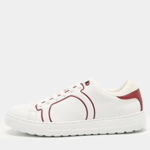 Salvatore Ferragamo White/Red Leather Liberty Low Top Sneakers Size 41.5