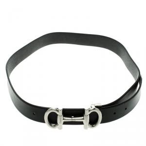 Pre Owned Salvatore Ferragamo Black Leather Double Gancini Parigi Buckle Belt 90cm