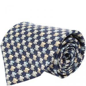Pre Owned Salvatore Ferragamo Navy Blue Dog Silk Print Tie