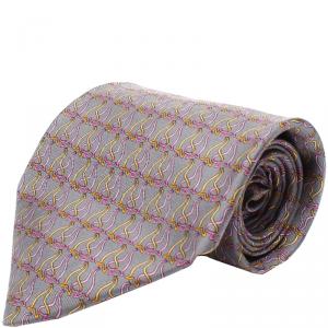 Pre Owned Salvatore Ferragamo Gray Lions Print Silk Tie