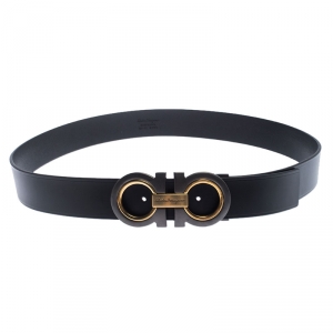 Pre Owned Salvatore Ferragamo Black Leather Gancini Belt 105 cm