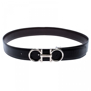 Pre Owned Salvatore Ferragamo Black Leather Gancio Buckle Belt 102CM