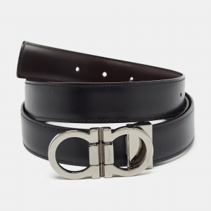 Pre Owned Salvatore Ferragamo Black Leather Gancini Cut to Size Belt 105CM