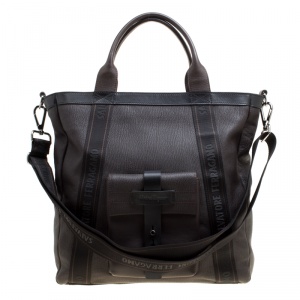 Salvatore Ferragamo Dark Brown Pebbled Leather Top Handle Bag