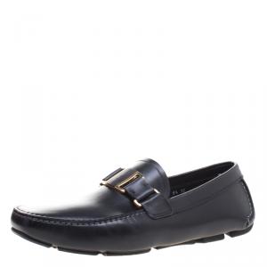 Pre Owned Salvatore Ferragamo Black Leather Sardegna Loafers Size 42.5