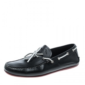 مملوكة مسبقًا Salvatore Ferragamo Black Leather Contrast Bow Loafers Size 42.5