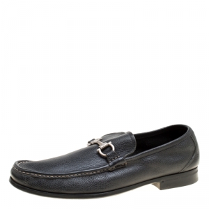 Pre Owned Salvatore Ferragamo Black Leather Gancini Driver Loafers Size 45