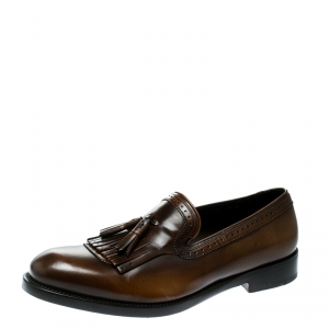 Pre Owned Salvatore Ferragamo Brown Leather Tassel Loafers Size 43.5
