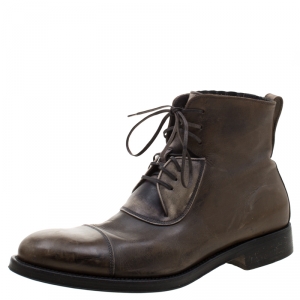 Salvatore Ferragamo Two Tone Leather Lace Up Ankle Boots Size 43.5