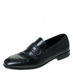 Pre Owned Salvatore Ferragamo Black Leather Slip On Loafers Size 42