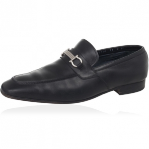 Pre Owned Salvatore Ferragamo Black Leather Gancino Bit Loafers Size 44