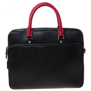 Salvatore Ferragamo Black/Red Leather Laptop Bag