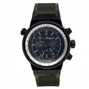 Salvatore Ferragamo Green Black PVD Coated Stainless Steel F-80 Pilot Men's Wristwatch 44 mm