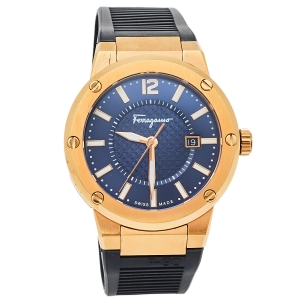Salvatore Ferragamo Blue Rose Gold Tone Stainless Steel F-80 FIF050015 Men's Wristwatch 44 mm