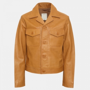 Pre Owned Sandro Tan Leather Slim Fit Jacket M
