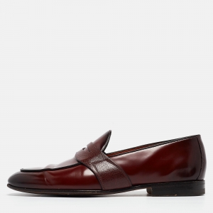 Santoni Burgundy Leather Slip On Loafers Size 41