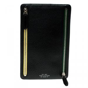 Smythson Black Leather Panama Zip Currency Case