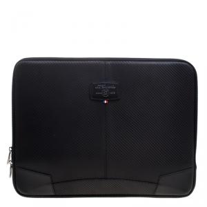 S.T. Dupont Black Leather Carbone Laptop Case Bag