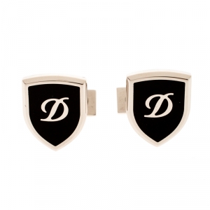S.T. Dupont Blazon Black Lacquer Silver Tone Cufflinks 