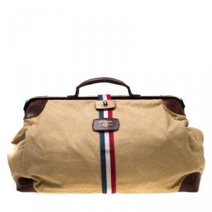 S.T. Dupont Beige/Brown Canvas and Leather Bogie Duffle Bag
