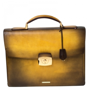 S.T. Dupont Yellow/Black Ombre Leather Atelier Document Holder Briefcase