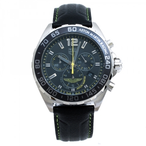 Tag Heuer Black Stainless Steel Formula 1 Aston Martin Chronograph Men's Wristwatch 43 mm