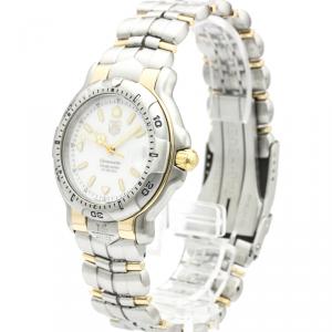 Pre Owned Tag Heuer White 18K Yellow Gold and Stainless Steel 6000 Series Chronometer WH5151 Men's Wristwatch 39MM