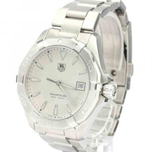 Pre Owned Tag Heuer Silver Stainless Steel Aquaracer Quartz WAY1111 Men's Wristwatch 40 MM