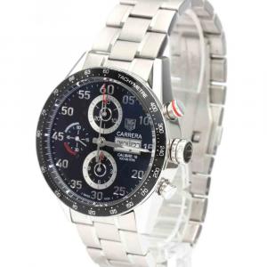 Tag Heuer Black Stainless Steel Carrera Calibre 16 Day Date Chronograph CV2A10 Men's Wristwatch 43 MM