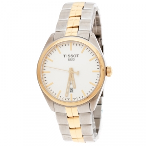 Tissot Silver White Two-Tone Stainless Steel PR100 Men's Wristwatch 39 mm