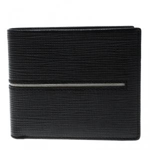 Tod's Black Leather Stripe Grey Lined Bifold Wallet