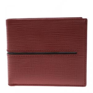 Tod's Red Leather Stripe Grey Lined Bifold Wallet