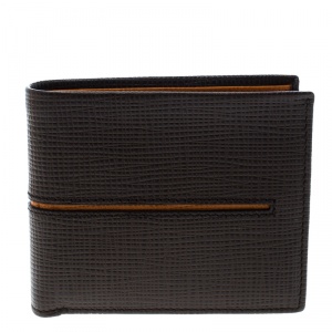 Tod's Brown Leather Stripe Orange Lined Bifold Wallet