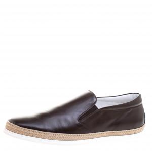 Tod's Brown Leather Espadrille Slip-On Sneakers Size 44.5