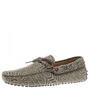 Pre Owned Tod's Beige and Grey Printed Leather Bow Loafers Size 42