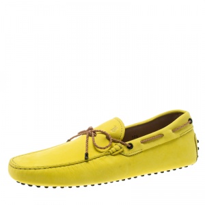 Pre Owned Tod's Yellow Suede with Contrast Braided Bow Loafers Size 45