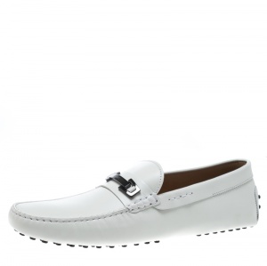 مملوكة مسبقًا Tod's White Leather Macro Clamp Loafers Size 47