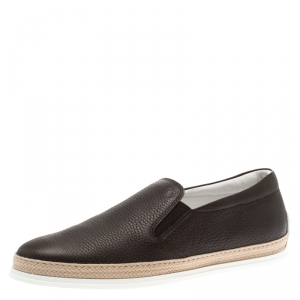 Tod's Brown Leather Pantofola Espadrille Slip On Sneakers Size 42