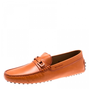 Pre Owned Tod's Orange Leather Macro Clamp Loafers Size 44