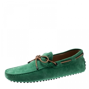 Tod's Green Suede with Contrast Braided Bow Loafers Size 42.5